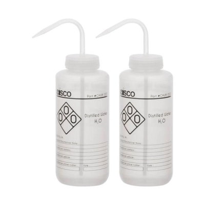 Eisco 2PK Performance Plastic Wash Bottle, Distilled Water, 1000 ml - Labeled (1 Color) CHWB1022PK2