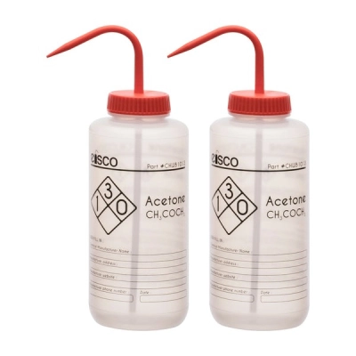 Eisco 2PK Performance Plastic Wash Bottle, Acetone, 1000 ml - Labeled (1 Color) CHWB1013PK2