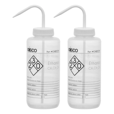 Eisco 2PK Performance Plastic Wash Bottle, Ethanol, 1000 ml - Labeled (2 Color) CHWB1041PK2