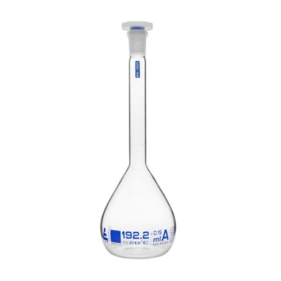 Eisco Volumetric Flask, 192.2mL Class A - Borosilicate Glass - 14/23 Polyethylene Stopper CH1952H01