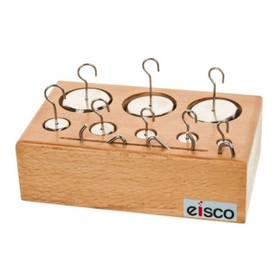 Eisco Brass Weight Set - 8 Weights and 3 Spare Hooks - With Wooden Storage Block PH0041E