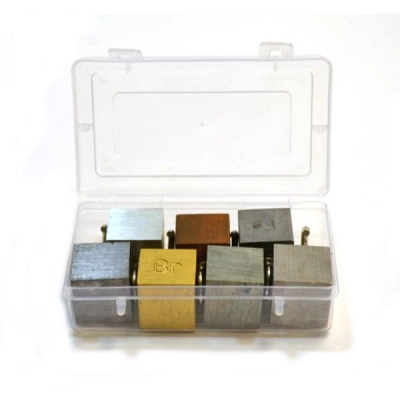 Eisco Density Cubes, Set of 7 Metals in Plastic Case with Hooks and Element Stamp - Labs PH0108R