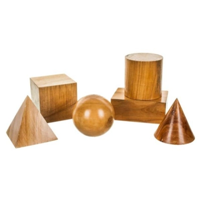 Eisco Geometrical Models Set - 6 Shapes, Large Scale - Made of Solid Wood, Polished - Labs PH0101B