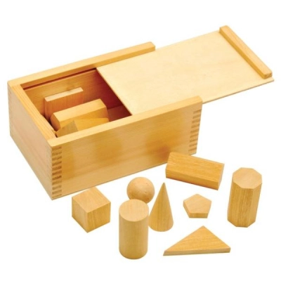 Eisco Wooden Geometric Shapes - 16 Pieces with Wooden Storage Case. PH0100