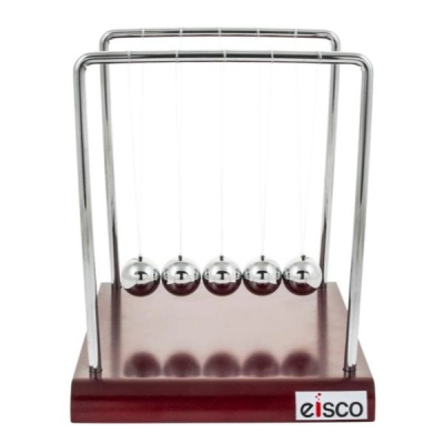 Eisco Labs Advanced Newton's Cradle with Red Wood Base - 7.25" Tall, 4.3g Ni Steel Balls PH0349ECB