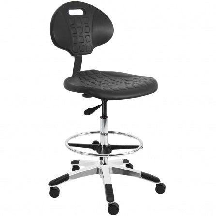 Rolling lab chair | Bench height with urethane seat and back -- adjustable height (21" to 31"H)