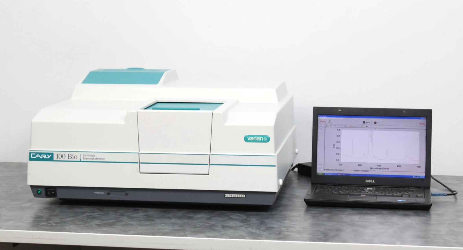 Varian Cary 100 Bio UV-Vis Spectrophotometer with Cuvette Holder and Laptop
