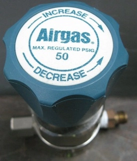 AIRGAS REGULATOR, Y11-241B, BAJ, MAX INLET PRESSURE: 1200 PSI, MAX REGULATED PSI: 50 PSI, HP, LP, LP