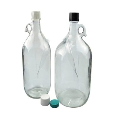 Qorpak 128oz (3785mL) Clear Safety Coated Glass Jug with 38-400 Green Thermoset 4/Cs 236239