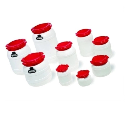 Qorpak 20 Liter White HDPE Wide Neck Drum with 203mm Red Polypropylene Unlined Lid 4/Cs 248733