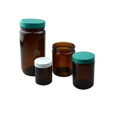 Qorpak 2oz (60ml) Amber Glass Straight Sided Round with 53-400 Green Thermoset 24/Cs 276036