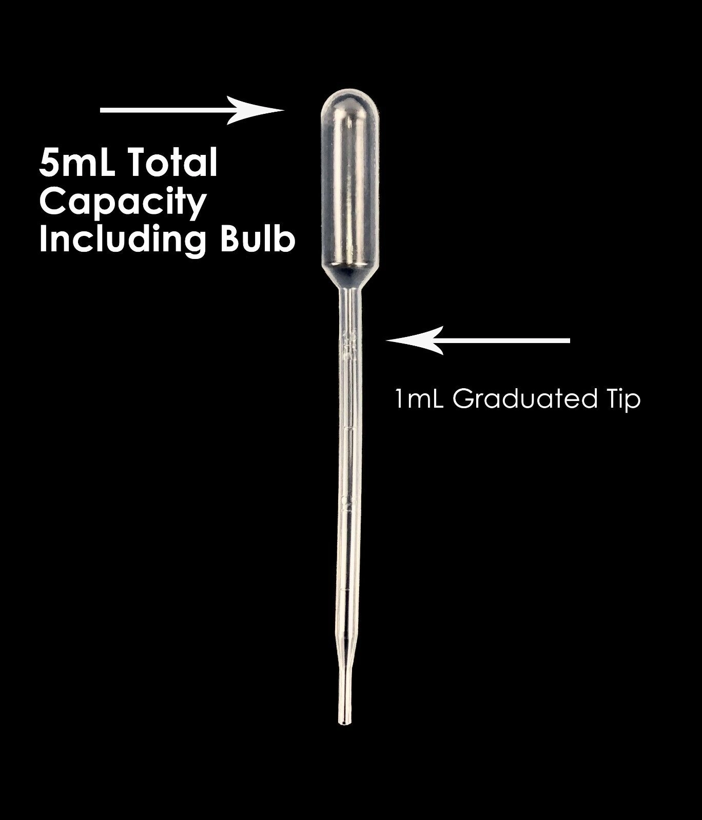 1mL Graduation, 5mL Total Capacity including Bulb,