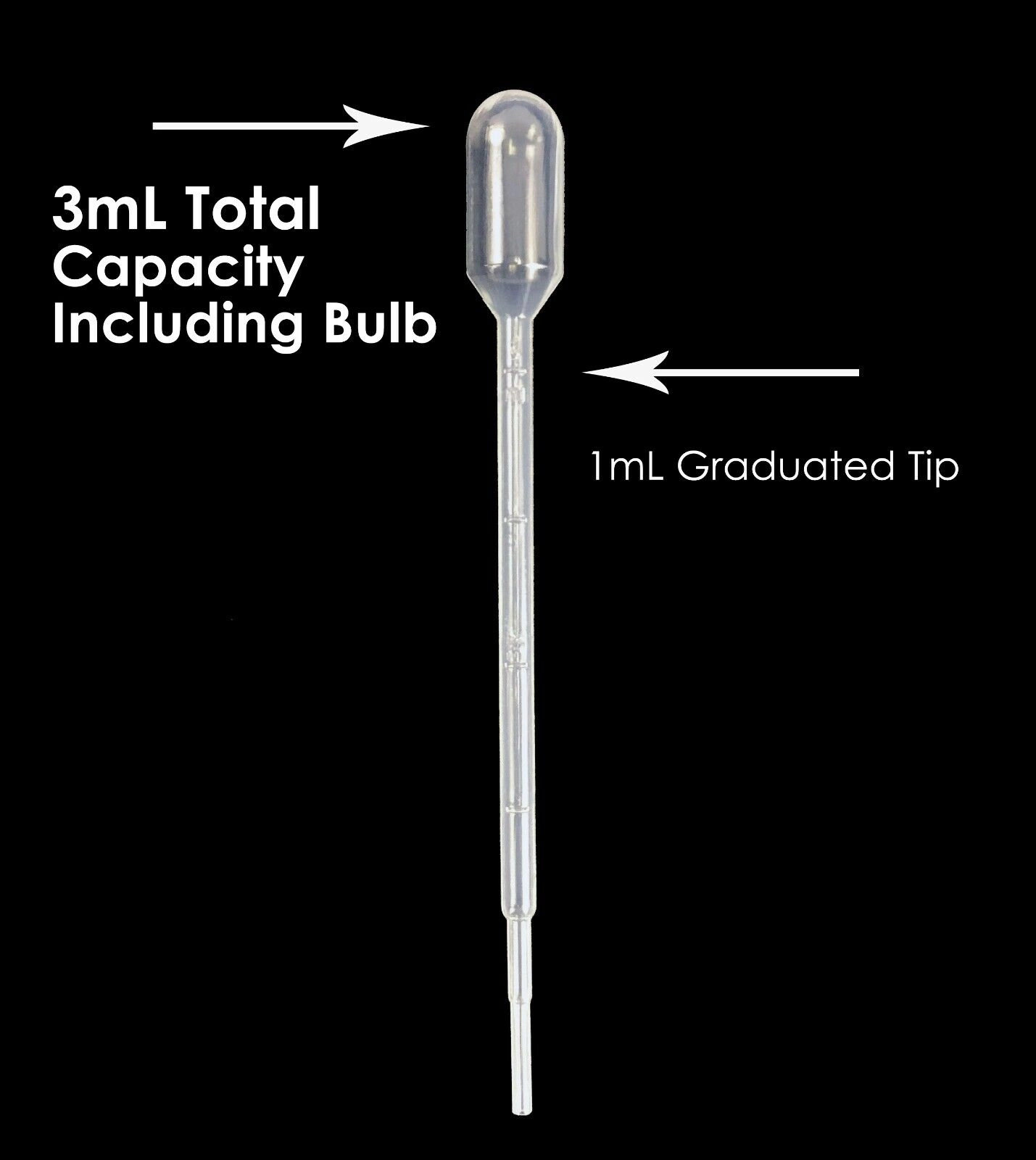 1mL Graduation, 3mL Total Capacity including Bulb,