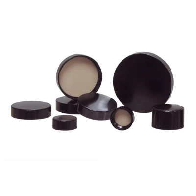 Qorpak 38-400 Black Ribbed Phenolic Cap with F217 and PTFE Liner, 1680/Cs CAP-00226