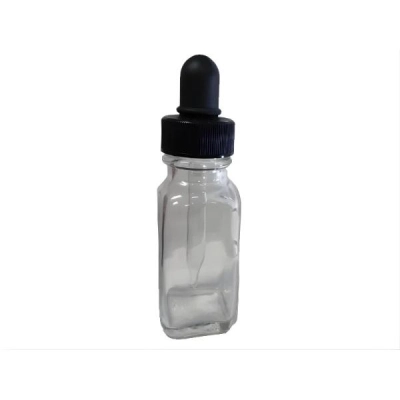 Qorpak 0.5oz (15ml) Clear Square Bottle with 20-400 Black PP Glass Dropper Assembly 24/Cs 500522