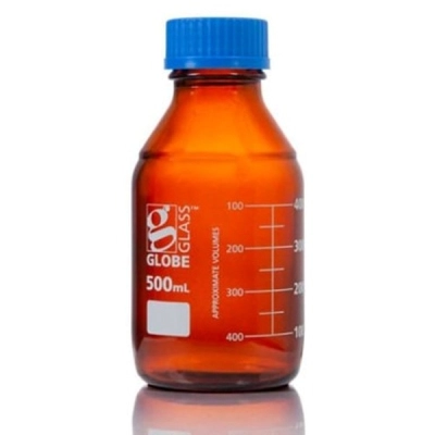 Qorpak 500cc Amber Type I Class A Glass Round Media Bottle with Dual Printed Graduation 10/Cs 317331