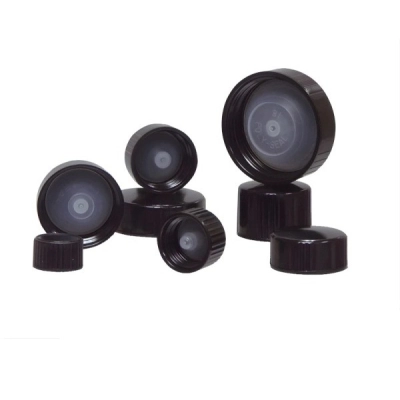 Qorpak 20-400 Black Ribbed Phenolic Cap with PolyCone Liner, 5500/Cs CAP-00143