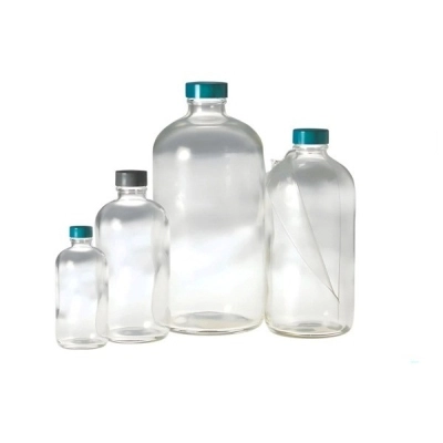 Qorpak 8oz (240ml) Safety Coated Clear Boston Round with 24-400 Phenolic Pulp/Aluminum 24/Cs 280567