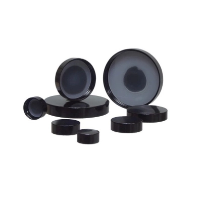 Qorpak 24-400 Black Phenolic Cap with Solid PE Liner, Case of 2200, 4400/Cs CAP-00173