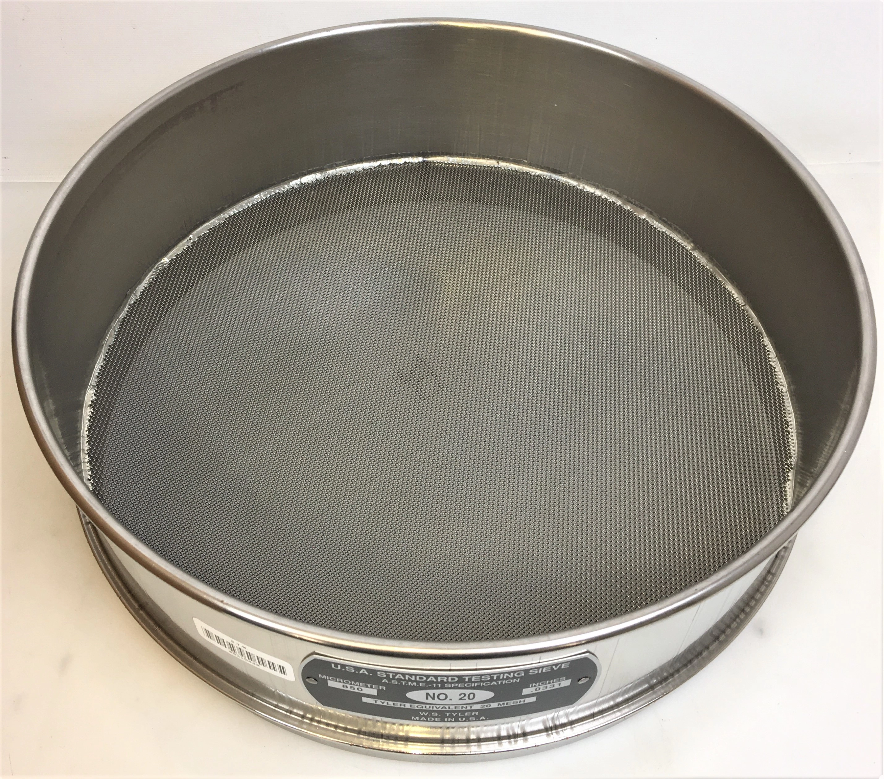 Tyler #20 Stainless Steel 12" Sieve (850&mu;m)