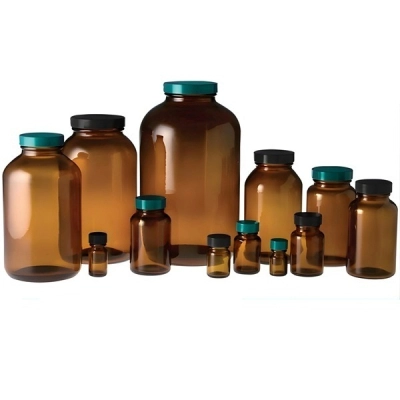 Qorpak 32oz (950ml) Amber Wide Mouth Packer with 53-400 Green Thermoset F217, 12/Cs GLC-02164