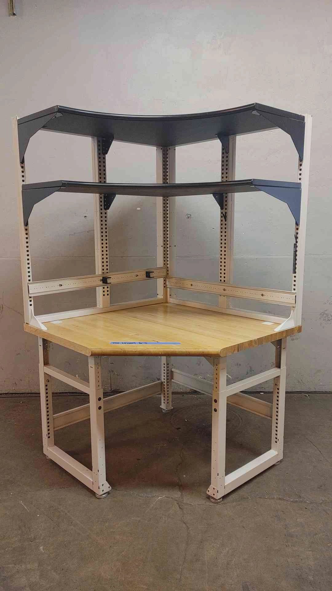 Standing Height Technical Corner Desk with Reagent Shelving