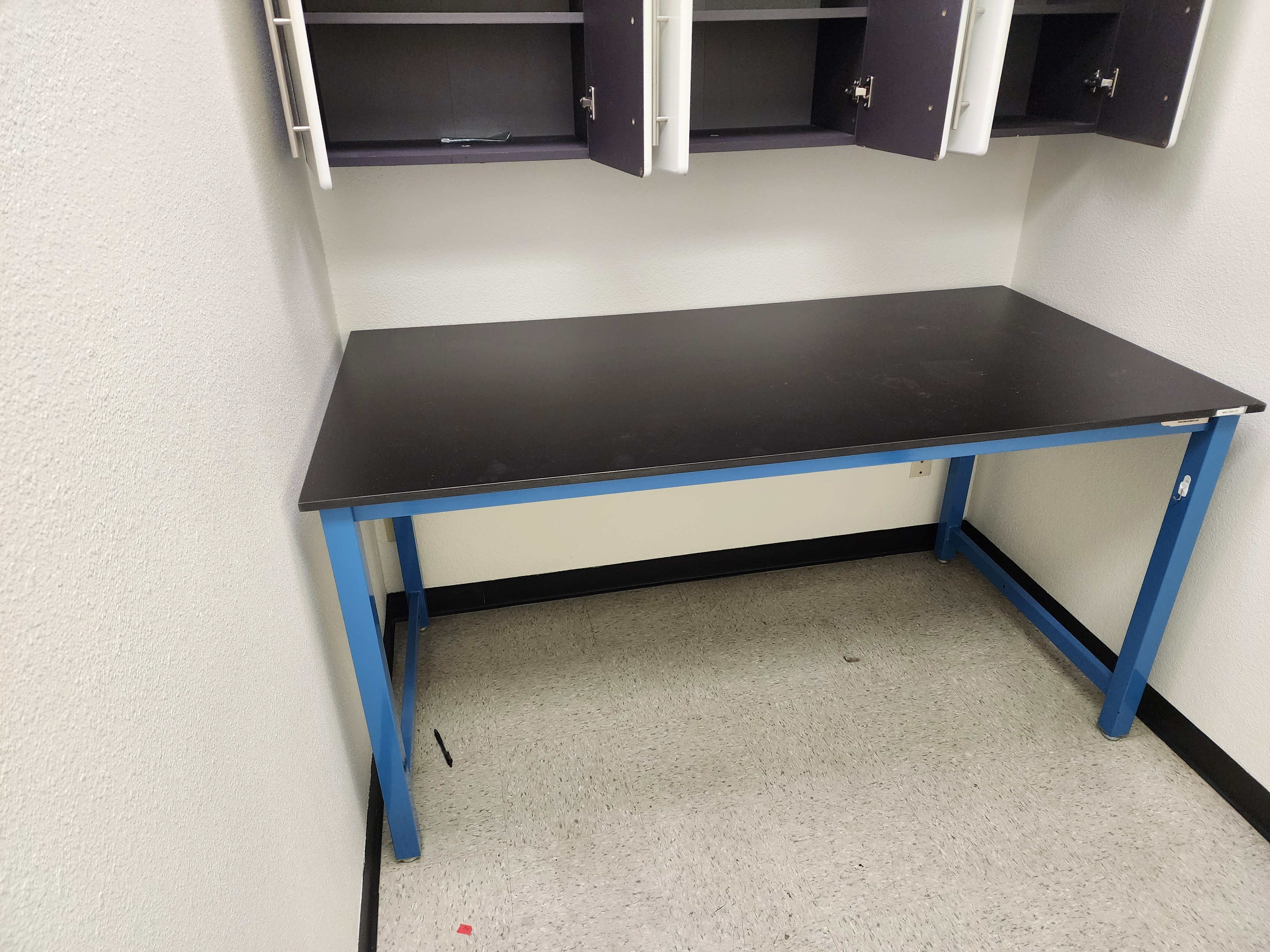 6 foot lab table with black phenolic resin top 72" L x 36" W x 36" H (pre-owned; fixed height legs; color: blue)