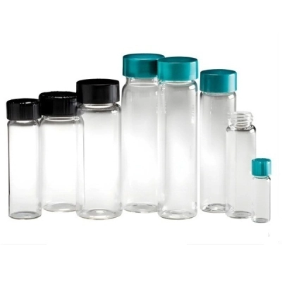 Qorpak 27.25 x 57.5mm 5 dram (20ml) Clear Borosilicate Glass Vial with 24-400 Green 144/Cs GLC-09126