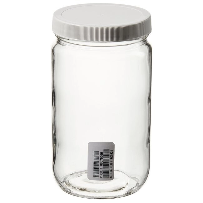 Wide-Mouth VOA Glass Jars with Closure, 1 L Clear tall SS Jar w/closed top cap VOA certified