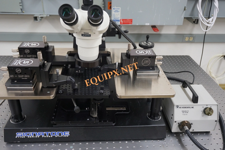 Signatone 1160A-6N manual prober with (3) S-M40 Rf positioners and Olympus microscope with camera (4995)