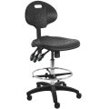 Rolling lab chair | Bench height with urethane seat and back and 3 lever adjustment  -- adjustable height (21" to 31")