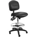 Rolling lab chair | Bench height with vinyl seat and back, 3 lever adjustment, and nylon footring -- adjustable height (21" to 31")