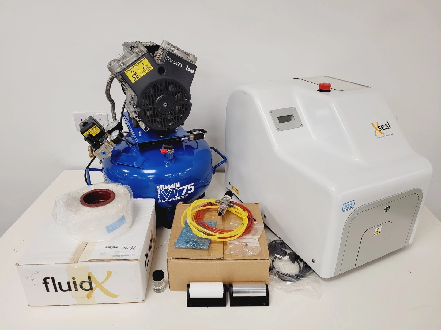 FluidX X-Seal AAS Automated Adhesive Sealer with Bambi VT75 Compressor Lab