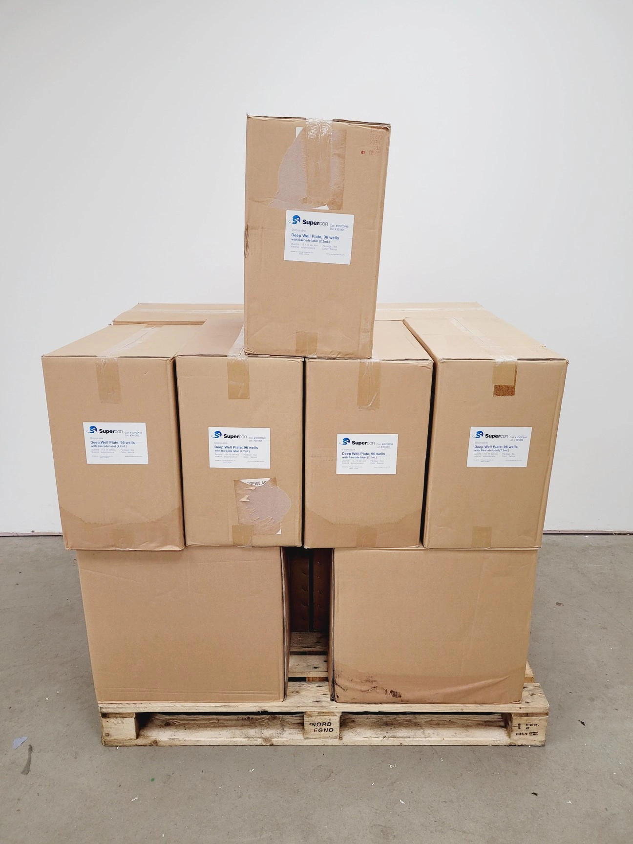 13 Boxes of Supercon SDP0096B Deep Well Plates (96 Well) with Barcode labels