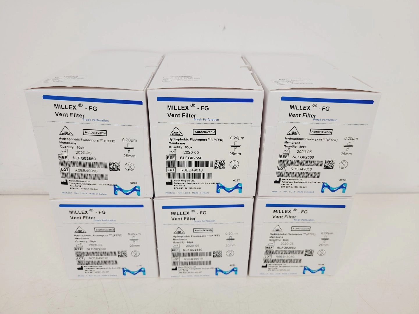 6 X Boxes Millipore Millex Hydrophobic PTFE  Filters SLFG02550 lab