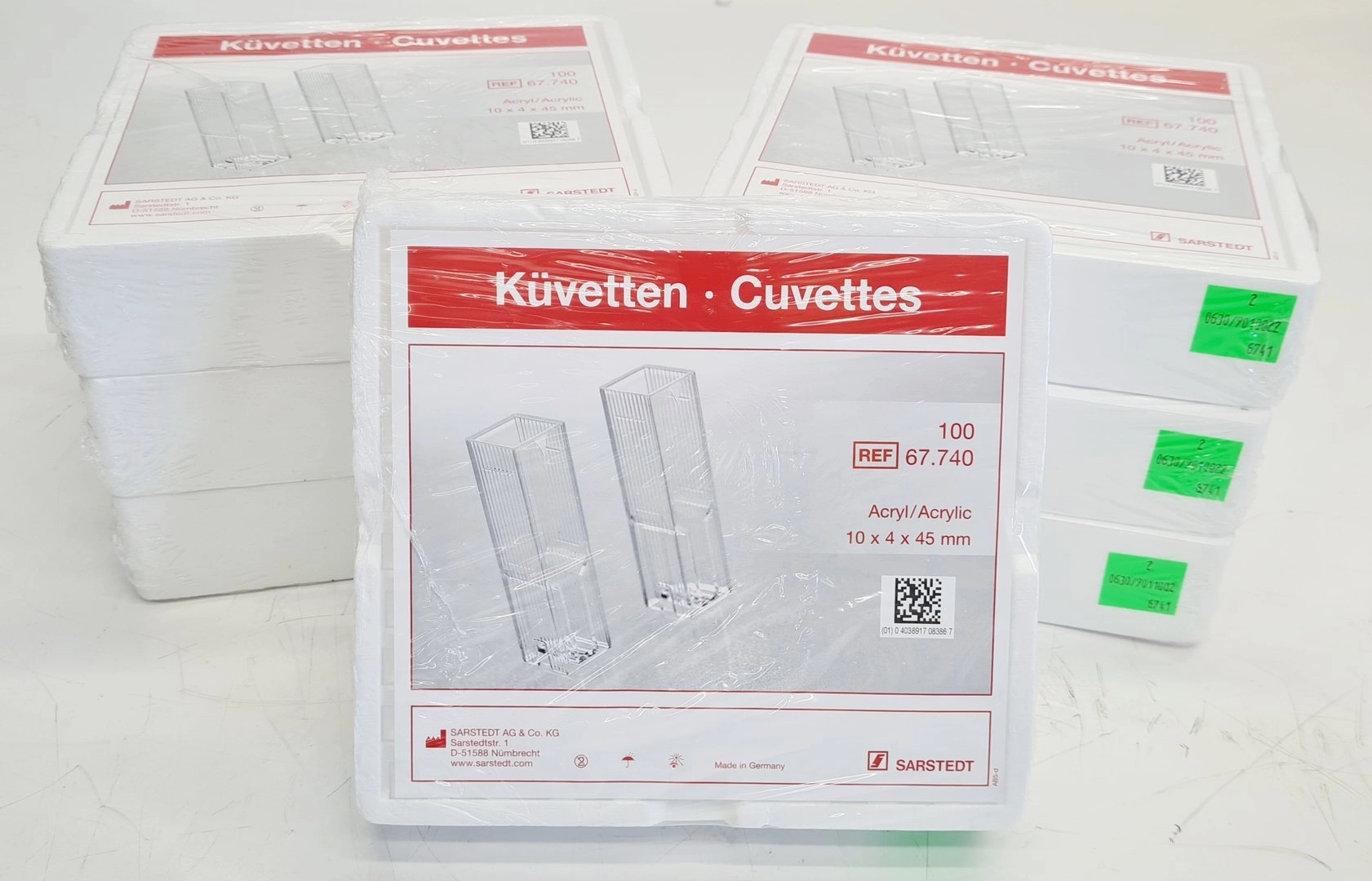 7x Boxes of Sarstedt Semi-Micro Cuvettes 67.740 3ml. 10 x 4 x 45 mm.