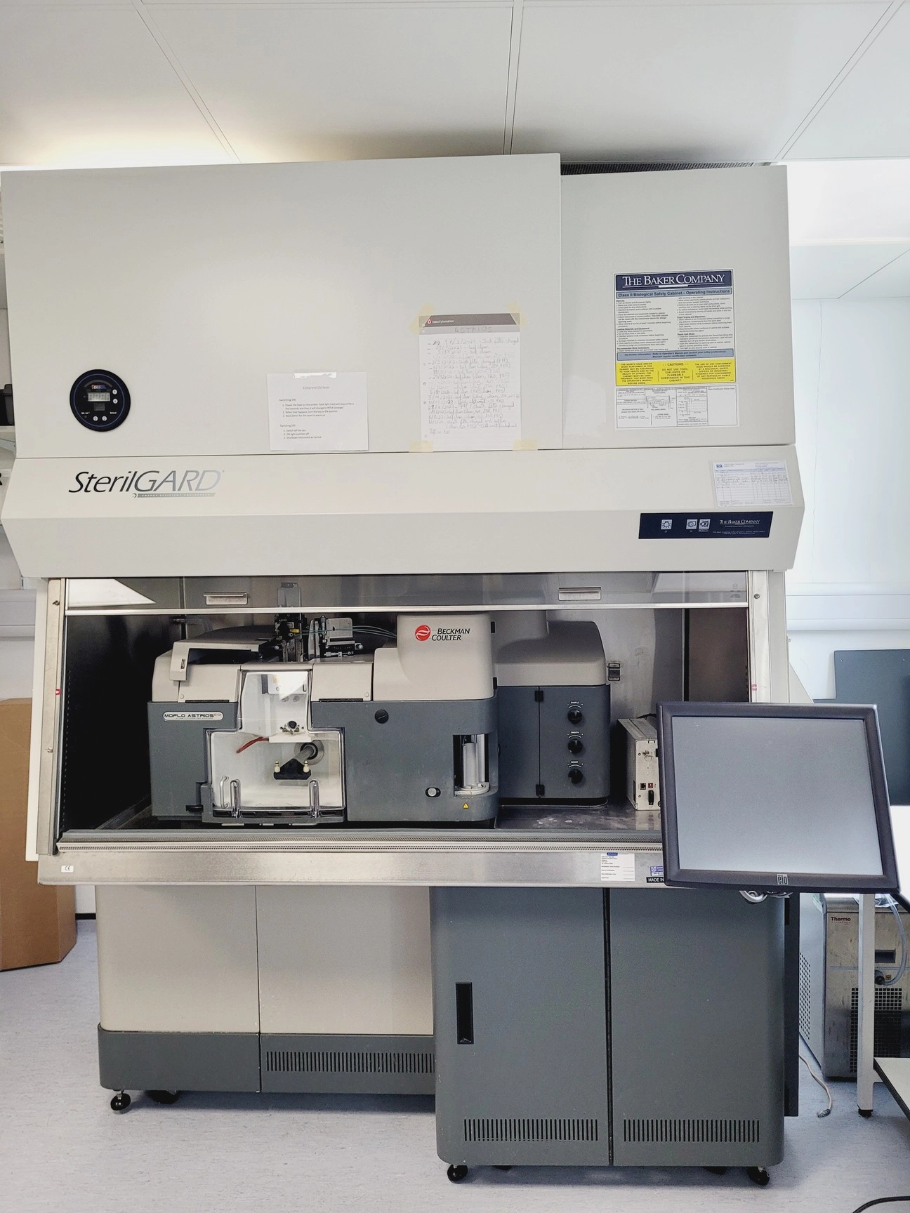 Beckman Coulter MoFlo Astrios EQS Flow Cytometer System &amp; Sterilgard Cabinet Lab