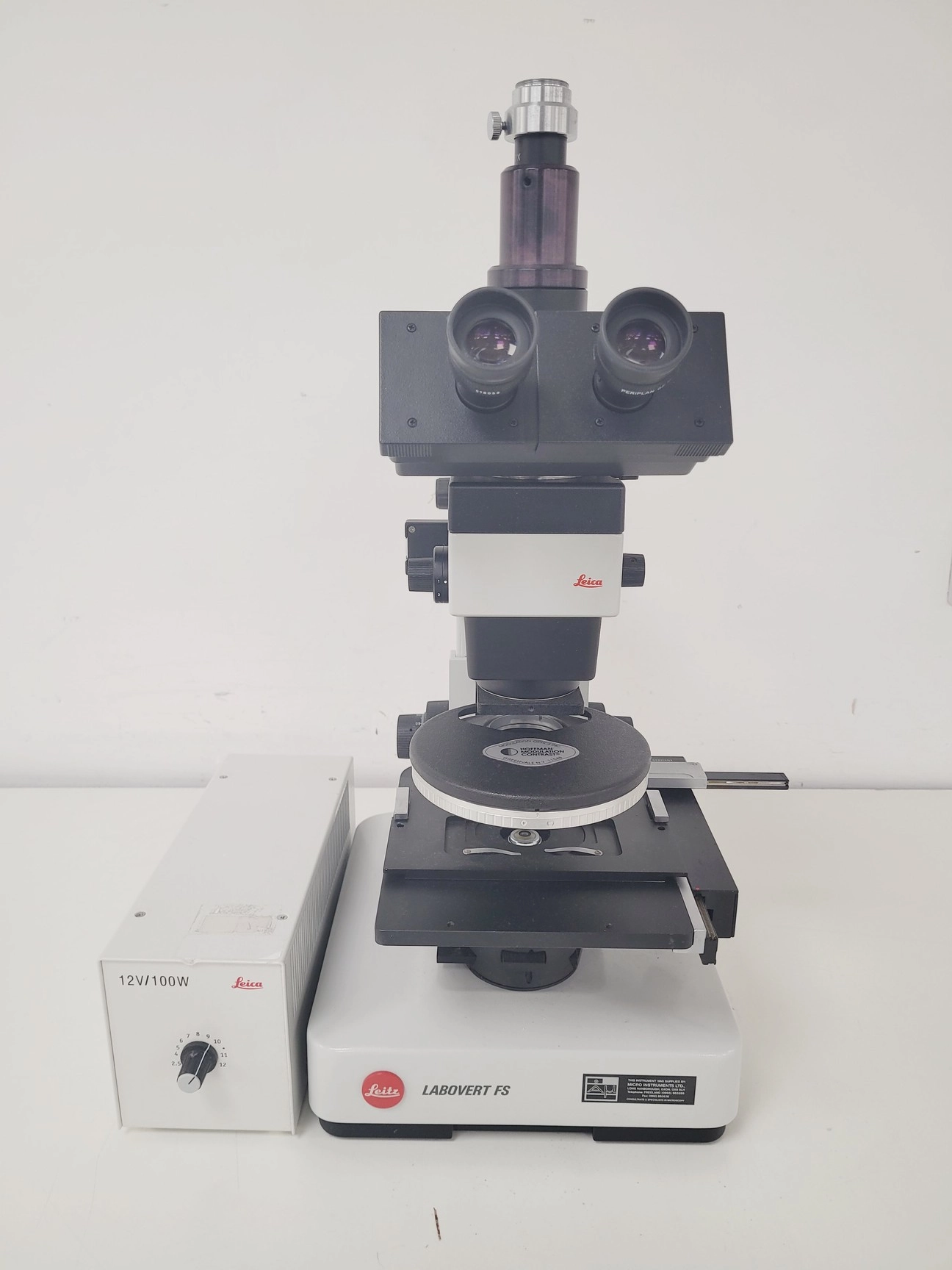 Leica Leitz Labovert FS Microscope With Leica 12V/100W Power Supply Lab