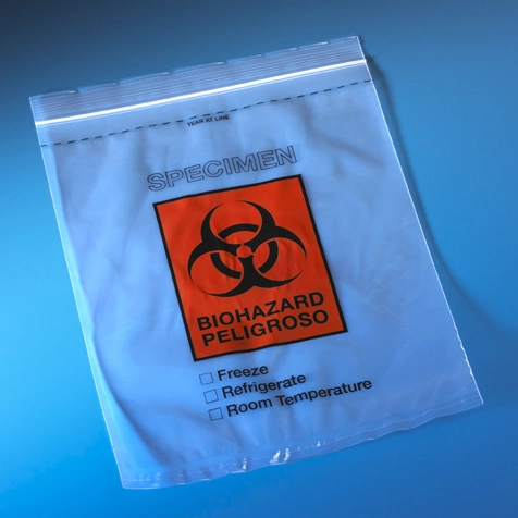 Bag, Biohazard Specimen Transport, 8" x 10", Ziplock with Score Line and Document Pouch, 100/Pack, 10 Packs/Unit — Qty/Unit: 1000