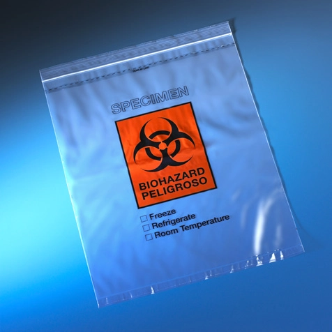 Bag, Biohazard Specimen Transport, 12" x 15", Ziplock with Score Line and Document Pouch, 100/Pack, 5 Packs/Unit — Qty/Unit: 500