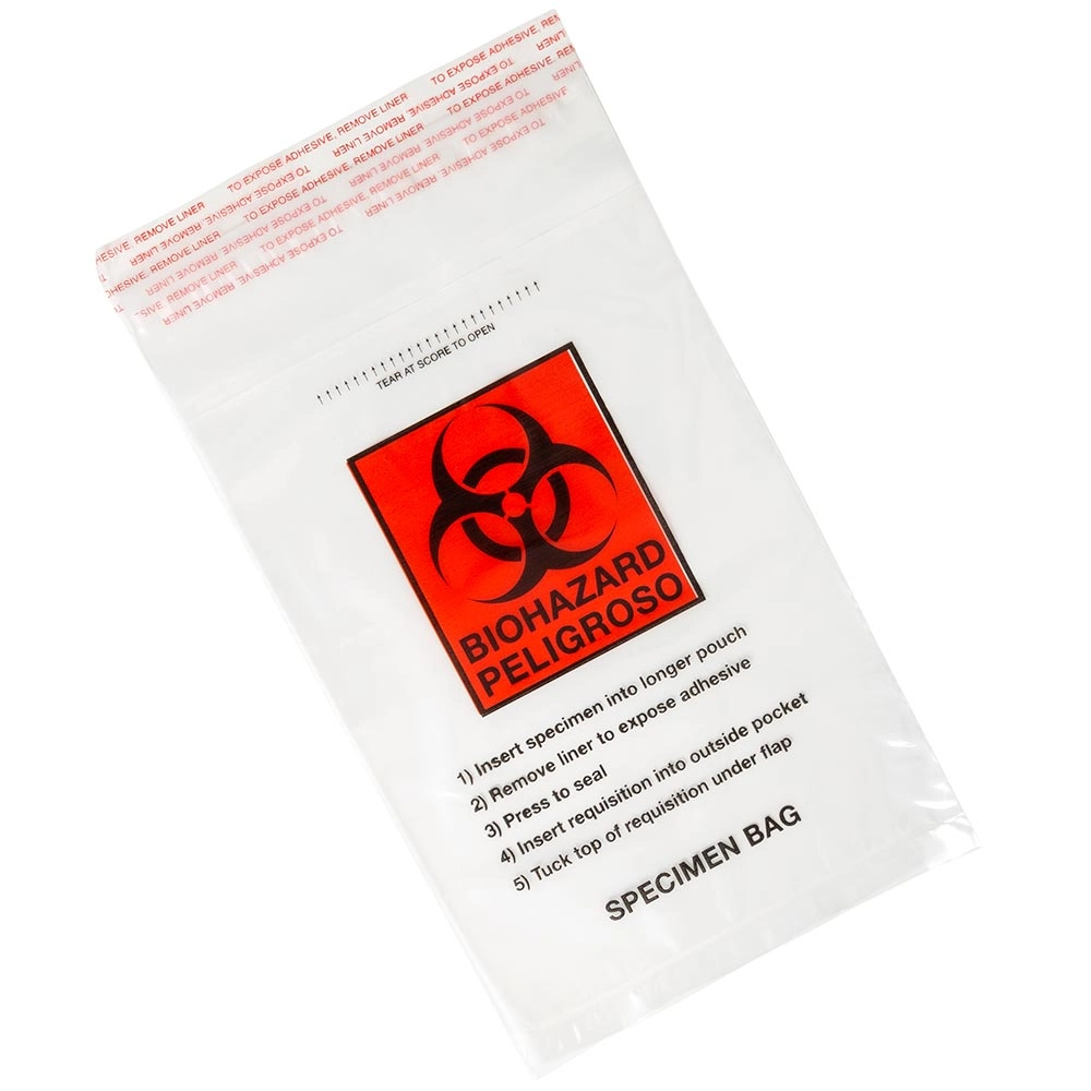 Bag, Biohazard Specimen Transport, 6" x 9", Glue Seal with Document Pouch, 100/Pack, 10 Packs/Unit — Qty/Unit: 1000