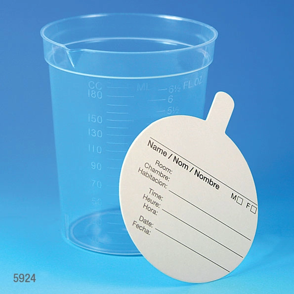 Specimen Container, 6.5oz, Paper Lid Included in Each Pack, Pour Spout, PP, Graduated, 25/Pack, 20 Packs/Unit