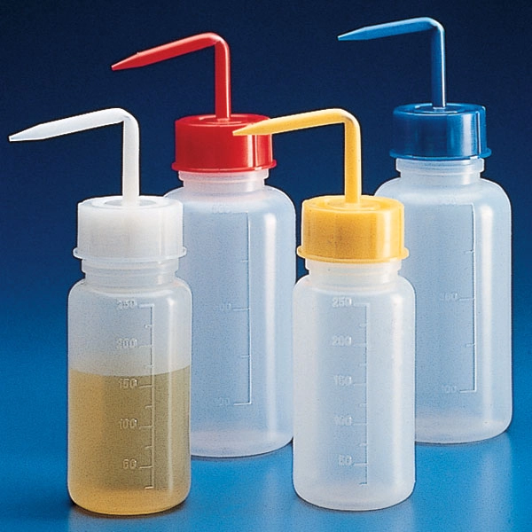 Wash Bottle, Squeeze with Wide Mouth, Screwcap, PE, 500mL, Yellow — Qty/Unit: 10