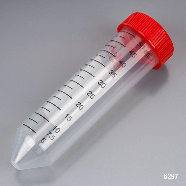 Diamond MAX Centrifuge Tube, 50mL, Attached Red Flat Top Screw Cap, PP, Printed Graduations, STERILE, Certified, 25/Re-Sealable Bag, 20 Bags/Unit