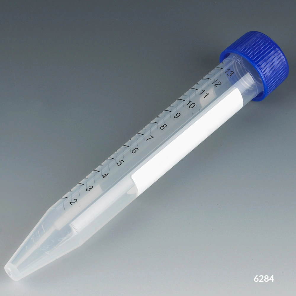 Centrifuge Tube, 15mL, Separate Blue Flat Top Screw Cap, PP, Printed Graduations, Bulk — Qty/Unit: 500