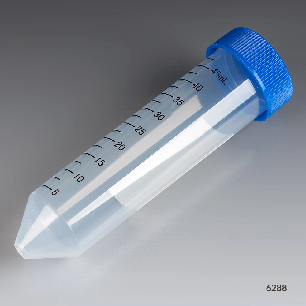 Centrifuge Tube, 50mL, Separate Blue Flat Top Screw Cap, PP, Printed Graduations, Bulk