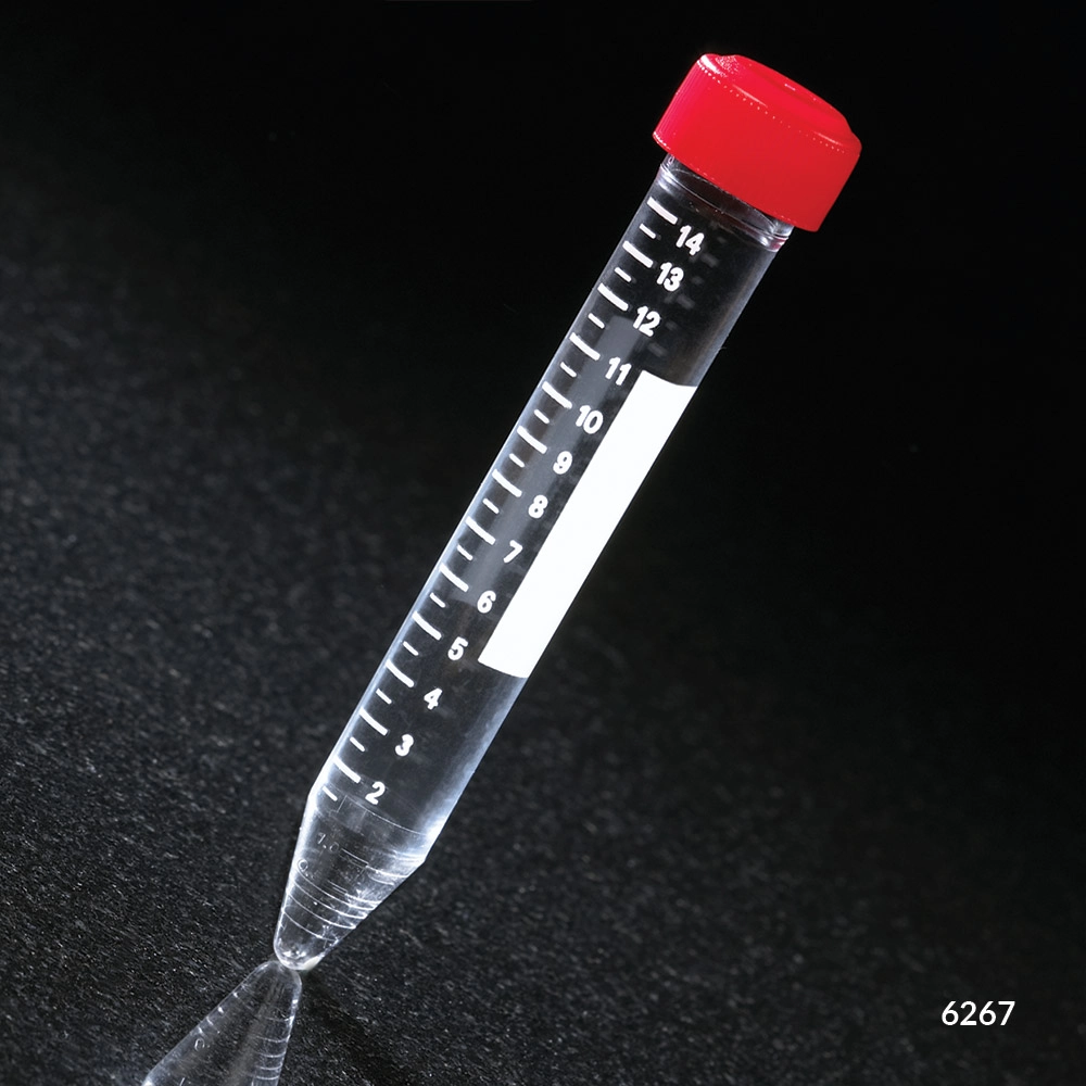 Centrifuge Tube, 15mL, Attached Red Screw Cap, Acrylic, Printed Graduations, STERILE, 50/Rack, 10 Racks/Unit — Qty/Unit: 500