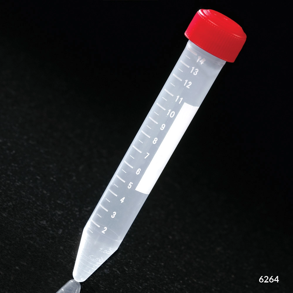 Centrifuge Tube, 15mL, with Separate Red Screw Cap, PP, Printed Graduations — Qty/Unit: 500