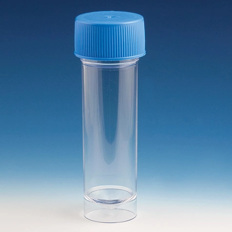 Container, Universal, 30mL, Attached Screwcap, PS, Conical Bottom, Self-Standing, 100/Bag, 5 Bags/Unit