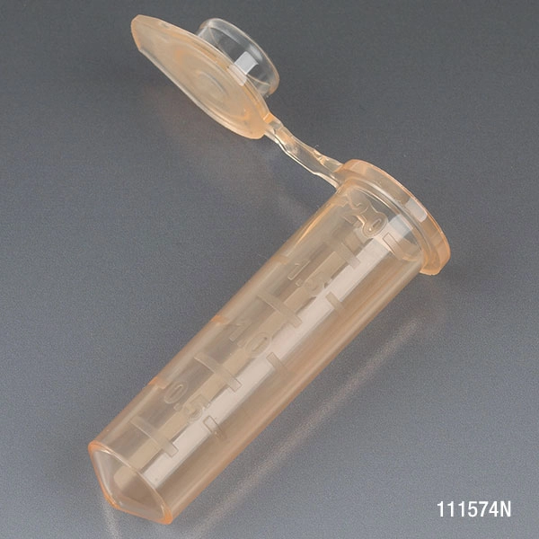 Microcentrifuge Tube, 2.0mL, PP, Attached Snap Cap, Graduated, Orange, Certified: Rnase, Dnase and Pyrogen Free, 500/Stand Up Zip Lock Bag — Qty/Unit: 500